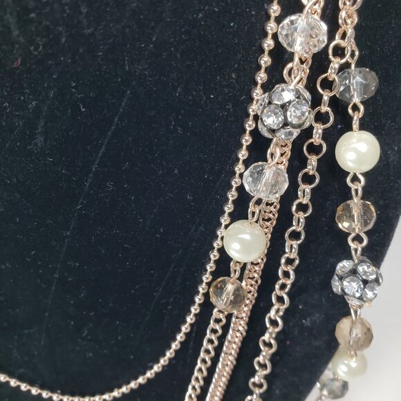 Rose Gold tone Layered Chain Necklace Multi color Beads, Crystal Ball - Women - Picture 5 of 9